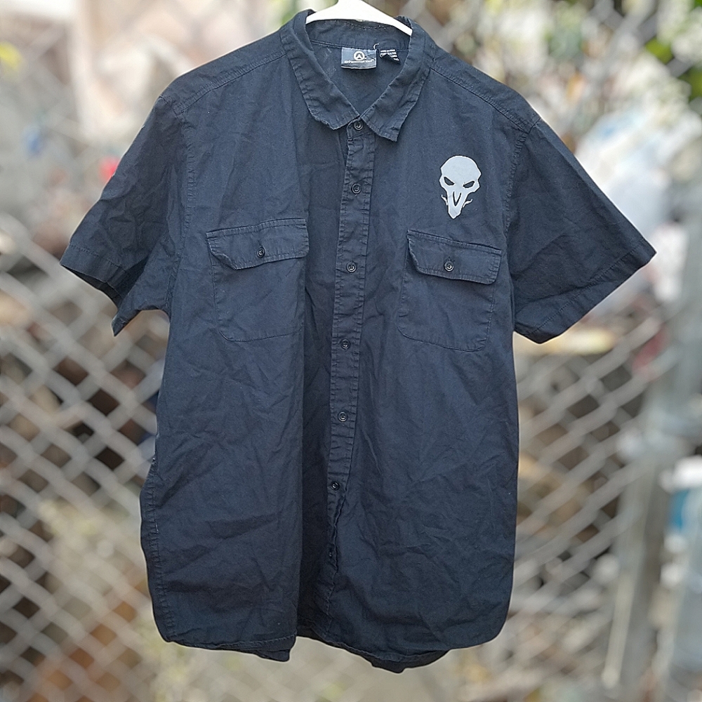 Overwatch Reaper Woven Button-Up Short Sleeve Shirt